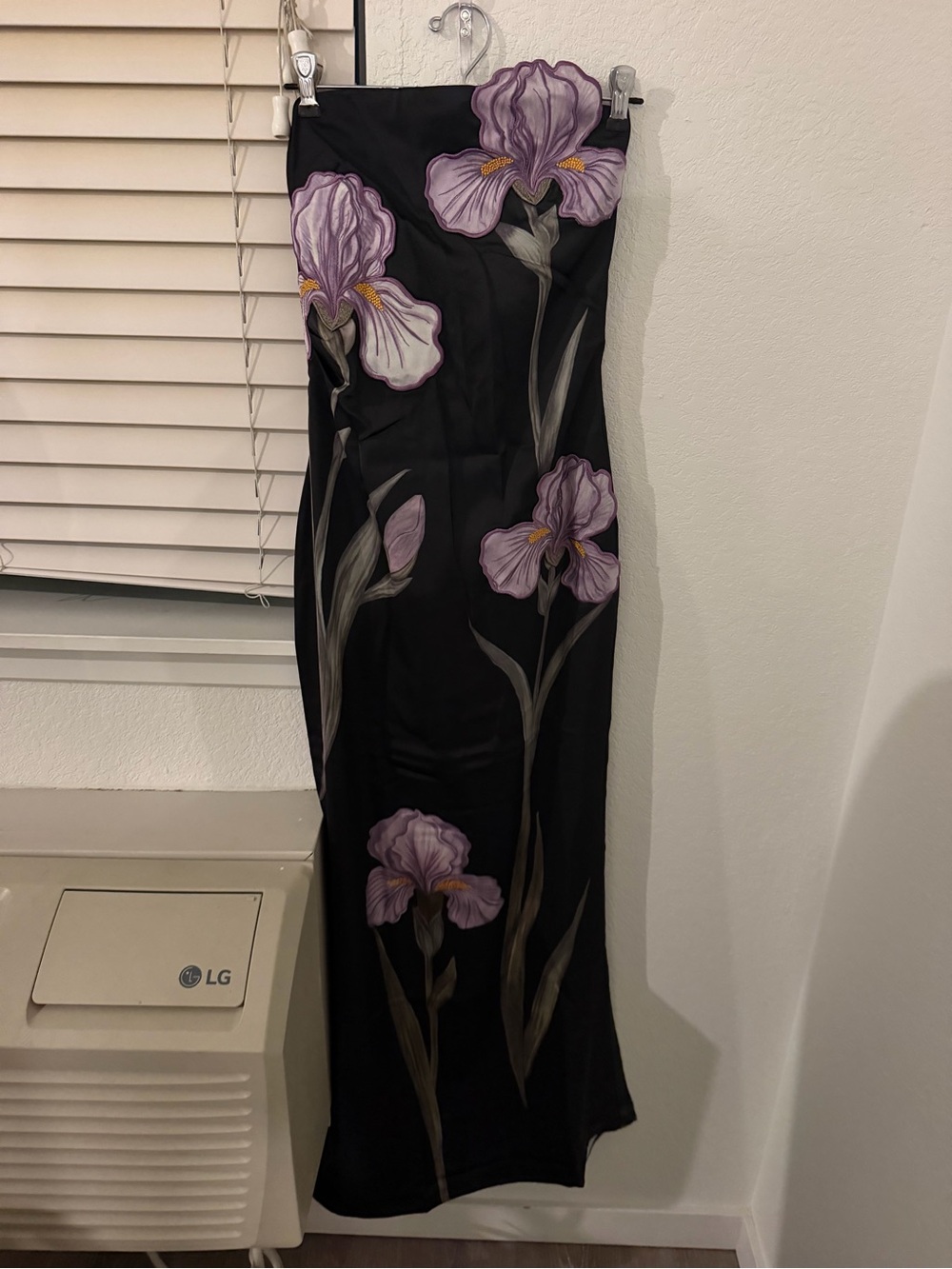 JW PEI Black Strapless Maxi Dress with Lavender Floral Print